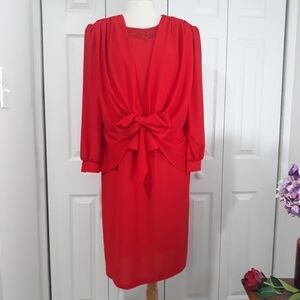 Vintage Red Dress Long-Sleeve Size 16